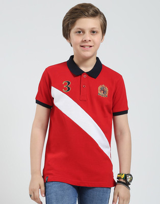 MONTE CARLO Boys Printed Pure Cotton Regular T Shirt(Red, Pack of 1)