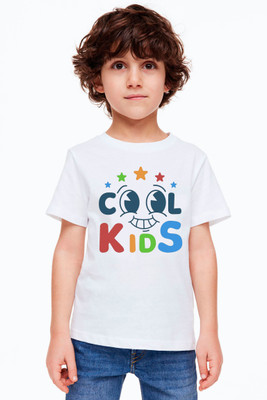 BQF Boys Printed Polyester Regular T Shirt(White, Pack of 1)