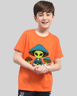 Kiddy Viddy Boys Printed Cotton Blend Regular T Shirt(Orange, Pack of 1)