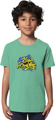 weatherwear Boys Typography, Printed Pure Cotton Regular T Shirt(Green, Pack of 1)