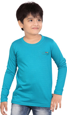 dongli Boys Solid Pure Cotton Regular T Shirt(Light Blue, Pack of 1)