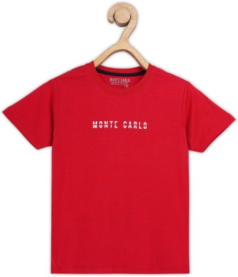 MONTE CARLO Boys Printed Pure Cotton T Shirt(Red, Pack of 1)