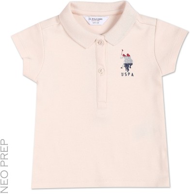 U.S. POLO ASSN. Girls Solid Pure Cotton Regular T Shirt(Beige, Pack of 1)