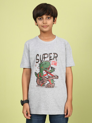 Yk Boys Printed Cotton Blend Regular T Shirt(Grey, Pack of 1)