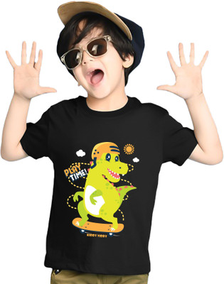 AUSK Boys Printed Cotton Blend Regular T Shirt(Black, Pack of 1)