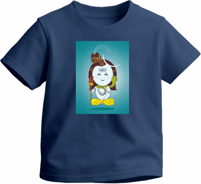 Luv My India Boys & Girls Graphic Print Pure Cotton Regular T Shirt(Blue, Pack of 1)