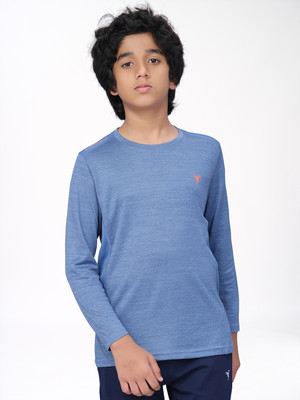 TECHNOSPORT Boys Solid Polyester Slim T Shirt(Blue, Pack of 1)