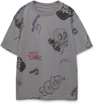 Alan Jones Boys Printed Cotton Blend Oversized T Shirt(Grey, Pack of 1)
