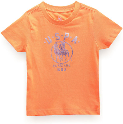 U.S. POLO ASSN. Boys Printed Pure Cotton Regular T Shirt(Orange, Pack of 1)