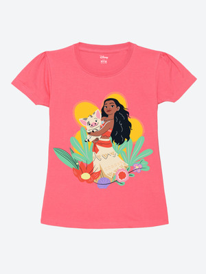 WEAR YOUR MIND Girls Printed Pure Cotton Regular T Shirt(Pink, Pack of 1)