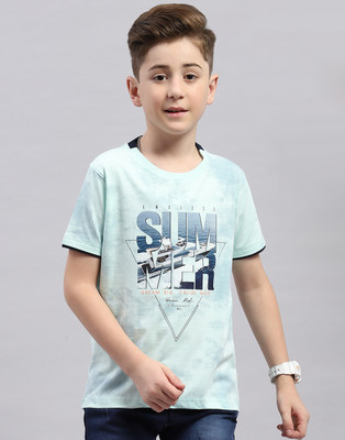 MONTE CARLO Boys Printed Cotton Blend Regular T Shirt(Blue, Pack of 1)
