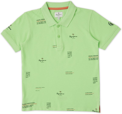 Pepe Jeans Boys Printed Pure Cotton Regular T Shirt(Green, Pack of 1)
