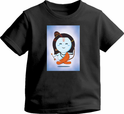 Luv My India Boys & Girls Graphic Print Pure Cotton Regular T Shirt(Black, Pack of 1)