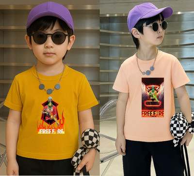 Lecowar Boys Graphic Print Polyester Regular T Shirt(Yellow, Pink, Pack of 2)