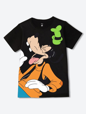 YK Disney Boys Graphic Print Pure Cotton Regular T Shirt(Black, Pack of 1)