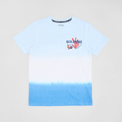 Pantaloons Junior Boys Solid Cotton Blend Regular T Shirt(Blue, Pack of 1)