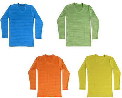 Indistar Boys Solid Polyester Regular T Shirt(Multicolor, Pack of 4)