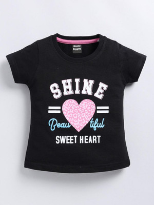 Gentle Giggles Baby Boys & Baby Girls Printed Pure Cotton Regular T Shirt(Black, Pack of 1)