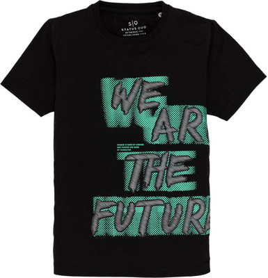 Status Quo Boys Solid Cotton Blend Regular T Shirt(Black, Pack of 1)