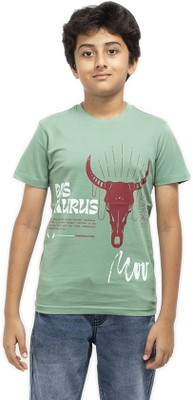 Get Stocked Boys & Girls Typography, Printed Pure Cotton Regular T Shirt(Green, Pack of 1)