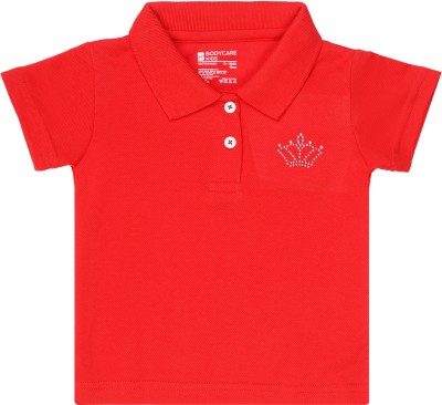 BodyCare Baby Girls Solid Cotton Blend T Shirt(Red, Pack of 1)