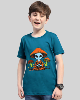 Kiddy Viddy Boys Printed Cotton Blend Regular T Shirt(Dark Blue, Pack of 1)