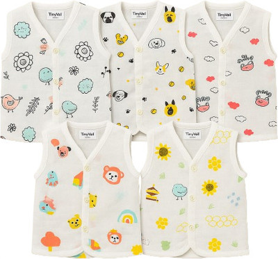 TinyVail Baby Boys & Baby Girls Printed Pure Cotton Regular T Shirt(White, Pack of 5)