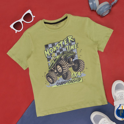 Pantaloons Junior Boys Printed Pure Cotton Regular T Shirt(Yellow, Pack of 1)