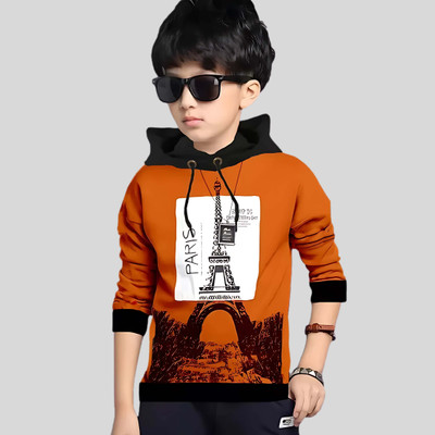 LILBITS Boys Graphic Print Cotton Blend Slim T Shirt(Orange, Pack of 1)