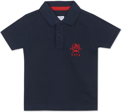 U.S. POLO ASSN. Boys Solid Pure Cotton Regular T Shirt(Blue, Pack of 1)