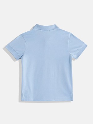 United Colors of Benetton Boys Printed Cotton Blend Regular T Shirt(Light Blue, Pack of 1)