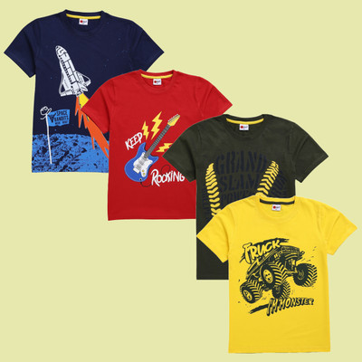 Mars Infiniti Boys Graphic Print Pure Cotton Regular T Shirt(Multicolor, Pack of 4)