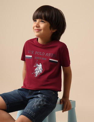 U.S. POLO ASSN. Boys Graphic Print Pure Cotton Regular T Shirt(Red, Pack of 1)