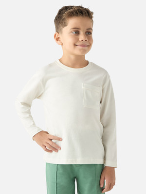 JUNIORS by Babyshop Boys Solid Pure Cotton Regular T Shirt(White, Pack of 1)