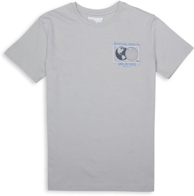 GINI & JONY Boys Printed Cotton Blend T Shirt(Grey, Pack of 1)
