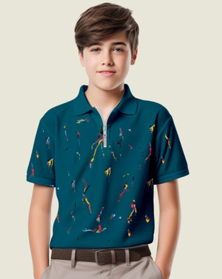 AUSK Boys Printed Cotton Blend Regular T Shirt(Dark Blue, Pack of 1)