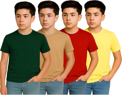 Belive in Yourself Boys Solid Elastane Regular T Shirt(Multicolor, Pack of 4)