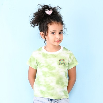 Nusyl Girls Tie & Dye, Printed Cotton Blend Regular T Shirt(Green, Pack of 1)