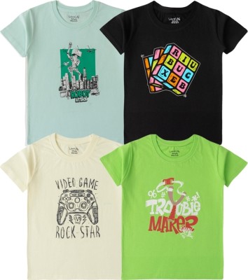 Luke and Lilly Boys Printed Cotton Blend Regular T Shirt(Multicolor, Pack of 4)