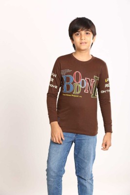 Westiva Boys Printed Pure Cotton Regular T Shirt(Brown, Pack of 1)