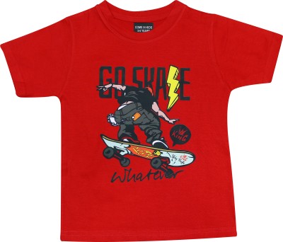 Come In Kids Boys Printed Pure Cotton T Shirt(Red, Pack of 1)