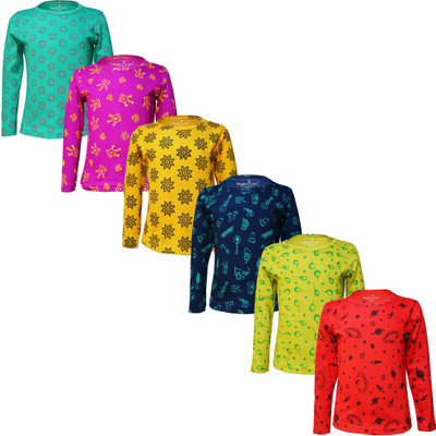 Eazy Trends Girls Printed Pure Cotton Regular T Shirt(Red, Pack of 6)