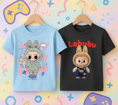 Kidloo Boys Printed Pure Cotton Regular T Shirt(Light Blue, Black, Pack of 2)