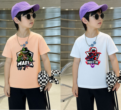Lecowar Boys Graphic Print Polyester Regular T Shirt(Pink, White, Pack of 2)