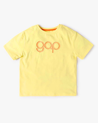 GAP Girls Graphic Print Pure Cotton Regular T Shirt(Yellow, Pack of 1)