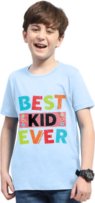 ENITOR Boys Printed Cotton Blend Regular T Shirt(Light Blue, Pack of 1)