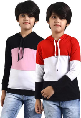 SELVIKE Boys & Girls Colorblock Cotton Blend Regular T Shirt(Multicolor, Pack of 2)