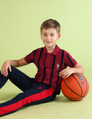 U.S. POLO ASSN. Boys Striped Pure Cotton Regular T Shirt(Red, Pack of 1)