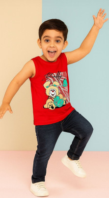 Pink Angel Boys & Girls Printed Pure Cotton Regular T Shirt(Red, Pack of 1)