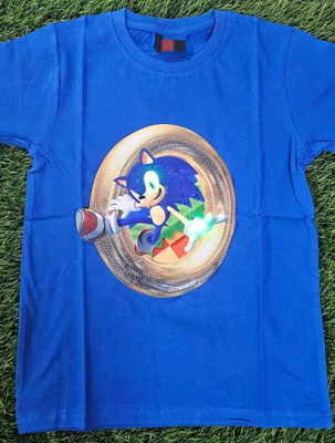 glowbuddy Boys & Girls Printed Cotton Blend Regular T Shirt(Blue, Pack of 1)